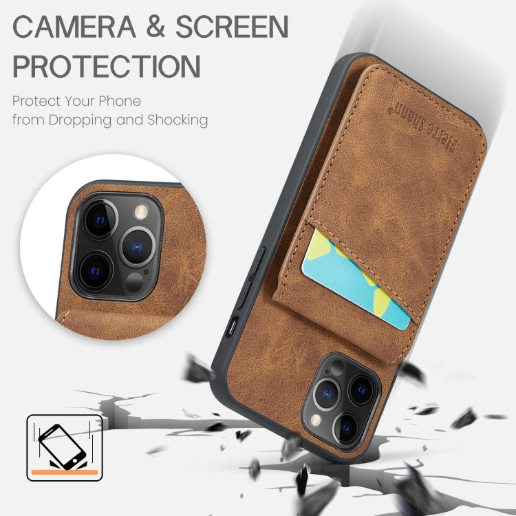 For iPhone 12 Pro Max Fierre Shann Crazy Horse Card Holder Back Cover PU Phone Case(Brown) - HoMEdemic™ 