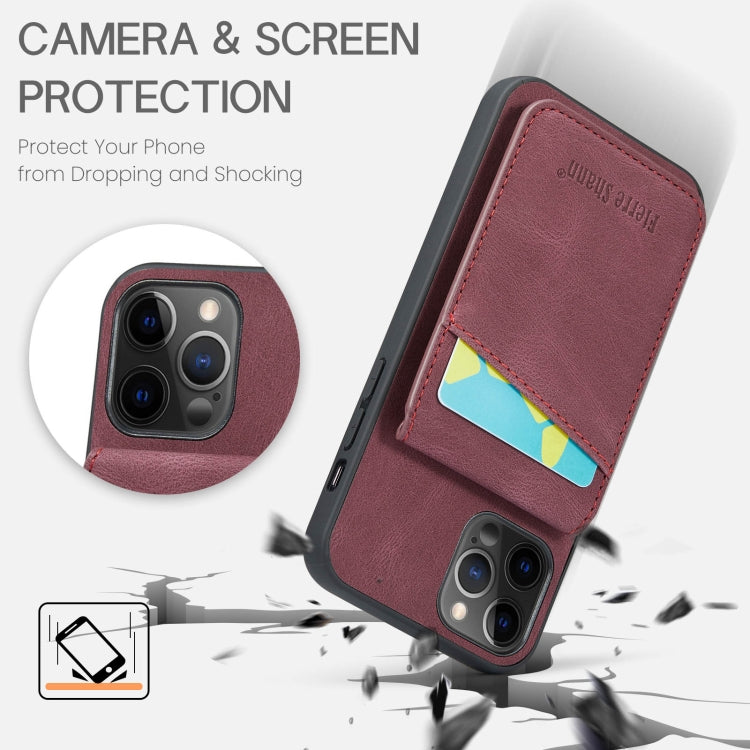 For iPhone 12 Pro Max Fierre Shann Crazy Horse Card Holder Back Cover PU Phone Case(Wine Red) - HoMEdemic™ 