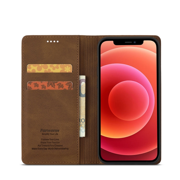 For iPhone 12 Pro Max Forwenw F2 Series Magnetic Horizontal Flip Leather Case with Holder & Card Slots & Wallet(Brown) - HoMEdemic™ 
