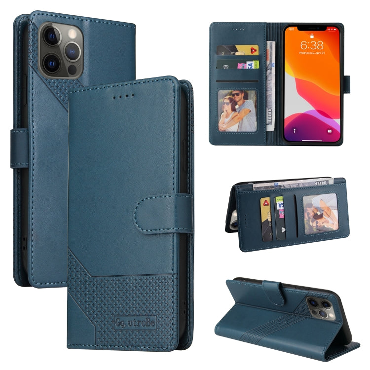For iPhone 12 Pro Max GQUTROBE Skin Feel Magnetic Leather Phone Case(Blue) - HoMEdemic™ 