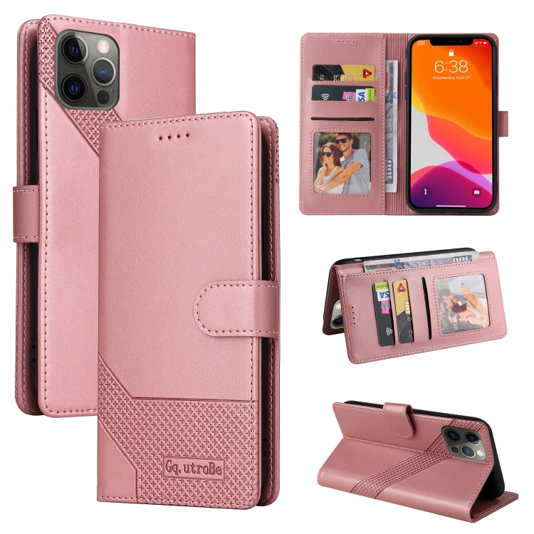 For iPhone 12 Pro Max GQUTROBE Skin Feel Magnetic Leather Phone Case(Rose Gold) - HoMEdemic™ 