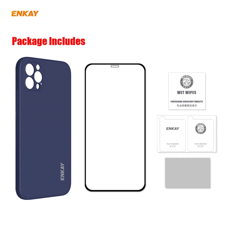 For iPhone 12 Pro Max Hat-Prince ENKAY ENK-PC0702 Liquid Silicone Straight Edge Shockproof Case + 0.26mm 9H 2.5D Full Glue Tempered Glass Film(Beige) - HoMEdemic™ 