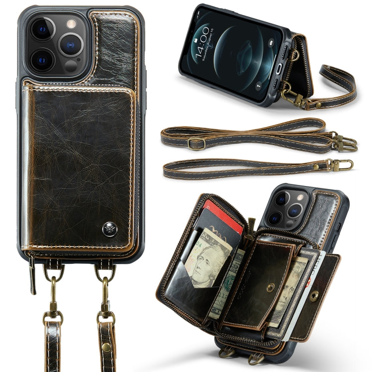For iPhone 12 Pro Max JEEHOOD C22 Series Zipper Wallet Leather Phone Case with Dual Lanyard(Coffee) - HoMEdemic™ 