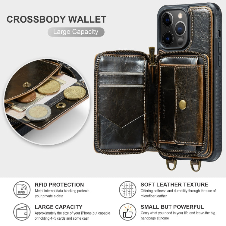 For iPhone 12 Pro Max JEEHOOD C22 Series Zipper Wallet Leather Phone Case with Dual Lanyard(Coffee) - HoMEdemic™ 