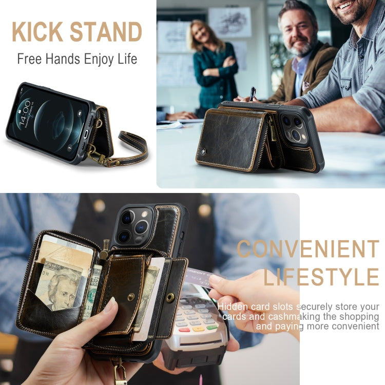 For iPhone 12 Pro Max JEEHOOD C22 Series Zipper Wallet Leather Phone Case with Dual Lanyard(Coffee) - HoMEdemic™ 