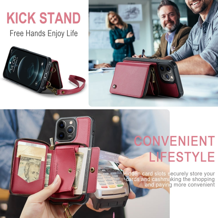 For iPhone 12 Pro Max JEEHOOD C22 Series Zipper Wallet Leather Phone Case with Dual Lanyard(Red) - HoMEdemic™ 
