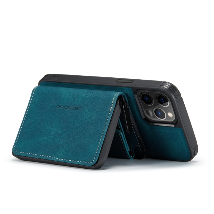 For iPhone 12 Pro Max JEEHOOD Magnetic Zipper Horizontal Flip Leather Case with Holder & Card Slot & Wallet(Blue) - HoMEdemic™ 