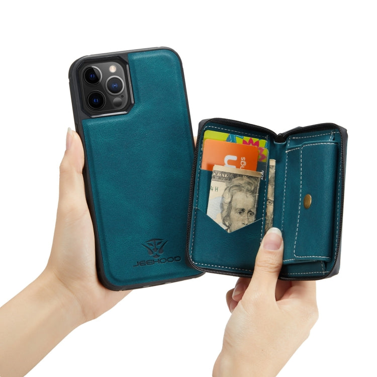 For iPhone 12 Pro Max JEEHOOD Magnetic Zipper Horizontal Flip Leather Case with Holder & Card Slot & Wallet(Blue) - HoMEdemic™ 