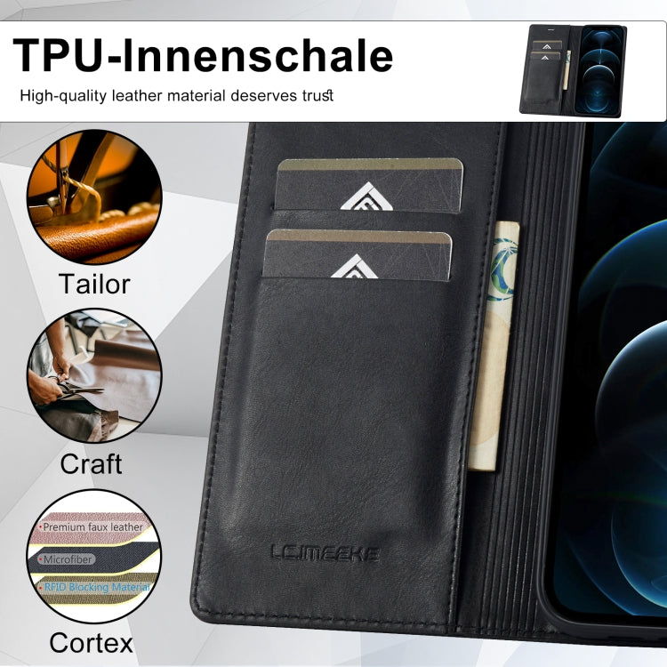 For iPhone 12 Pro Max LC.IMEEKE RFID Anti-theft Leather Phone Case(Black) - HoMEdemic™ 