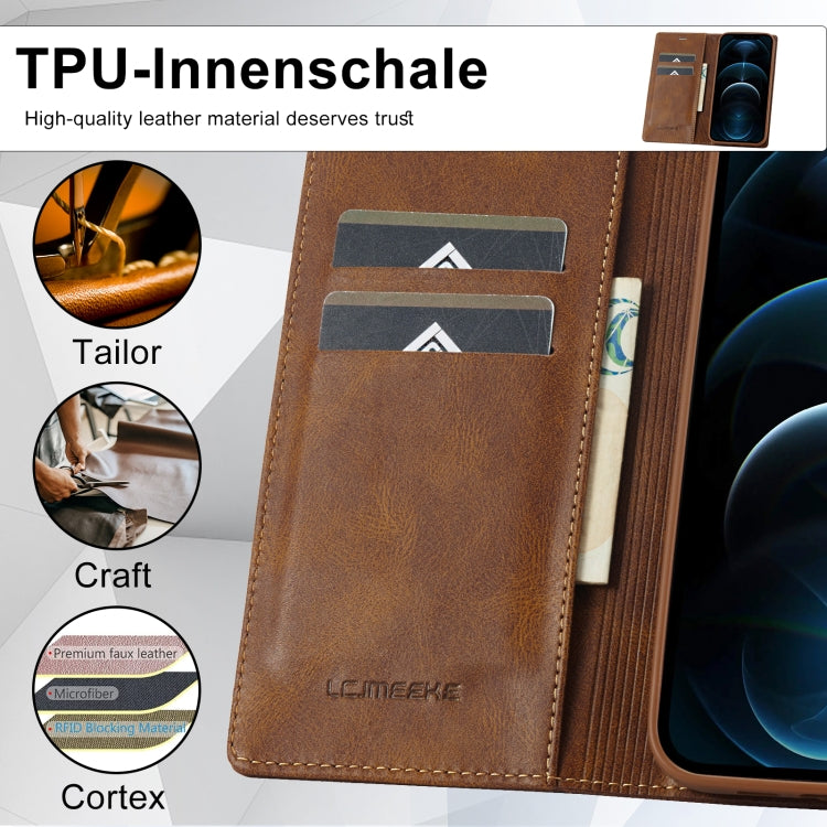For iPhone 12 Pro Max LC.IMEEKE RFID Anti-theft Leather Phone Case(Brown) - HoMEdemic™ 