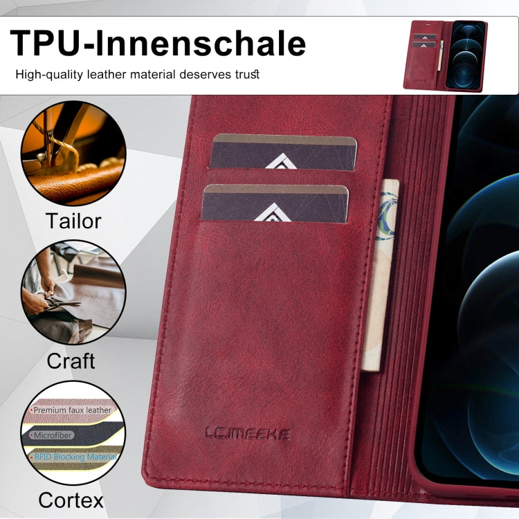 For iPhone 12 Pro Max LC.IMEEKE RFID Anti-theft Leather Phone Case(Red) - HoMEdemic™ 