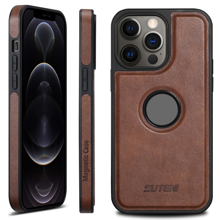 For iPhone 12 Pro Max Suteni G1 Magsafe Leather Back Phone Case(Brown) - HoMEdemic™ 
