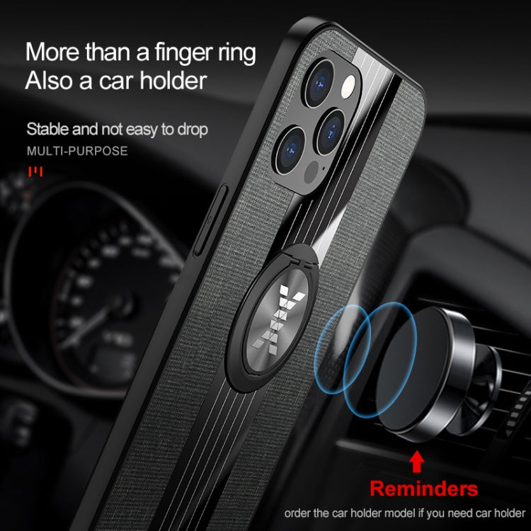 For iPhone 12 Pro Max XINLI Stitching Cloth Textue Shockproof TPU Protective Case with Ring Holder(Black) - HoMEdemic™ 