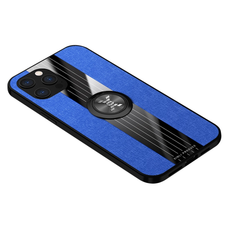 For iPhone 12 Pro Max XINLI Stitching Cloth Textue Shockproof TPU Protective Case with Ring Holder(Blue) - HoMEdemic™ 