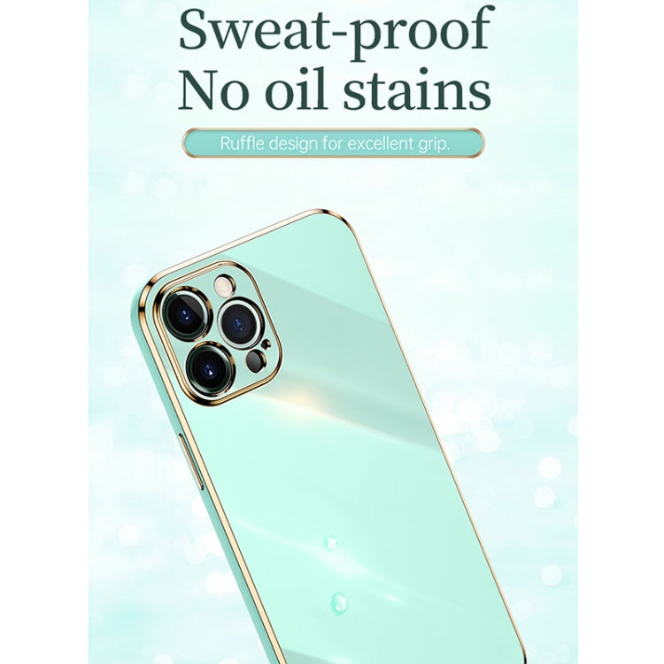 For iPhone 12 Pro Max XINLI Straight Edge 6D Electroplate TPU Phone Case with Ring Holder(Mint Green) - HoMEdemic™ 