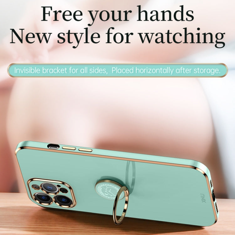 For iPhone 12 Pro Max XINLI Straight Edge 6D Electroplate TPU Phone Case with Ring Holder(Mint Green) - HoMEdemic™ 