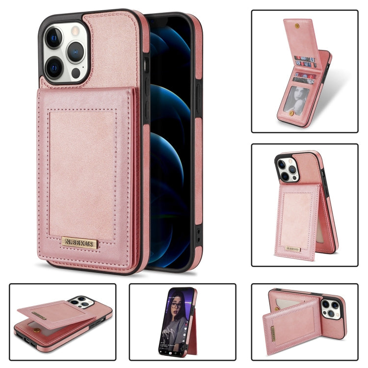 For iPhone 12 Pro N.BEKUS Vertical Flip Card Slot RFID Phone Case(Rose Gold) - HoMEdemic™ 