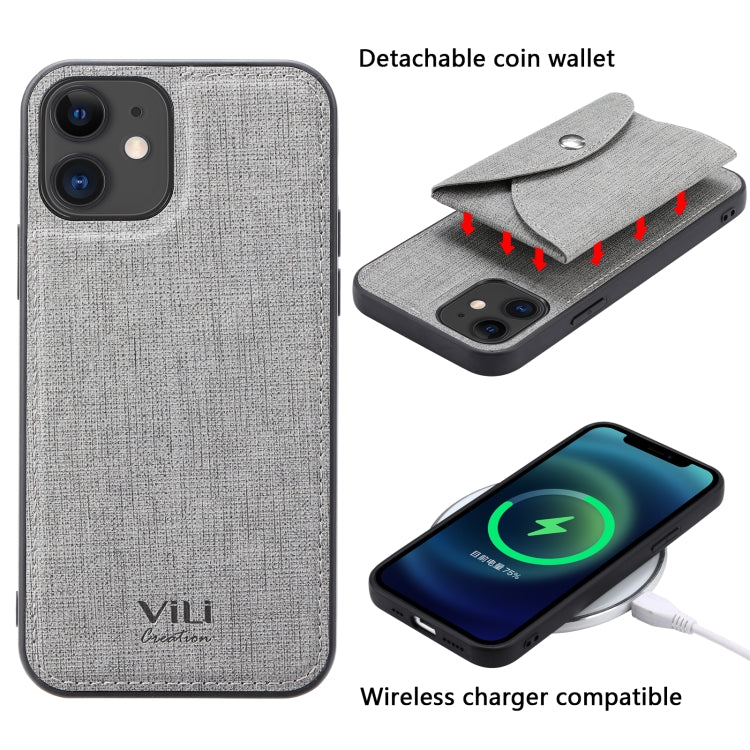 For iPhone 12 Pro ViLi T Series TPU + PU Woven Fabric Magnetic Protective Case with Wallet(Grey) - HoMEdemic™ 
