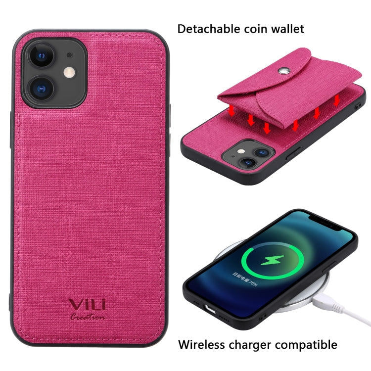 For iPhone 12 Pro ViLi T Series TPU + PU Woven Fabric Magnetic Protective Case with Wallet(Rose Red) - HoMEdemic™ 