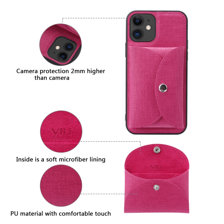 For iPhone 12 Pro ViLi T Series TPU + PU Woven Fabric Magnetic Protective Case with Wallet(Rose Red) - HoMEdemic™ 