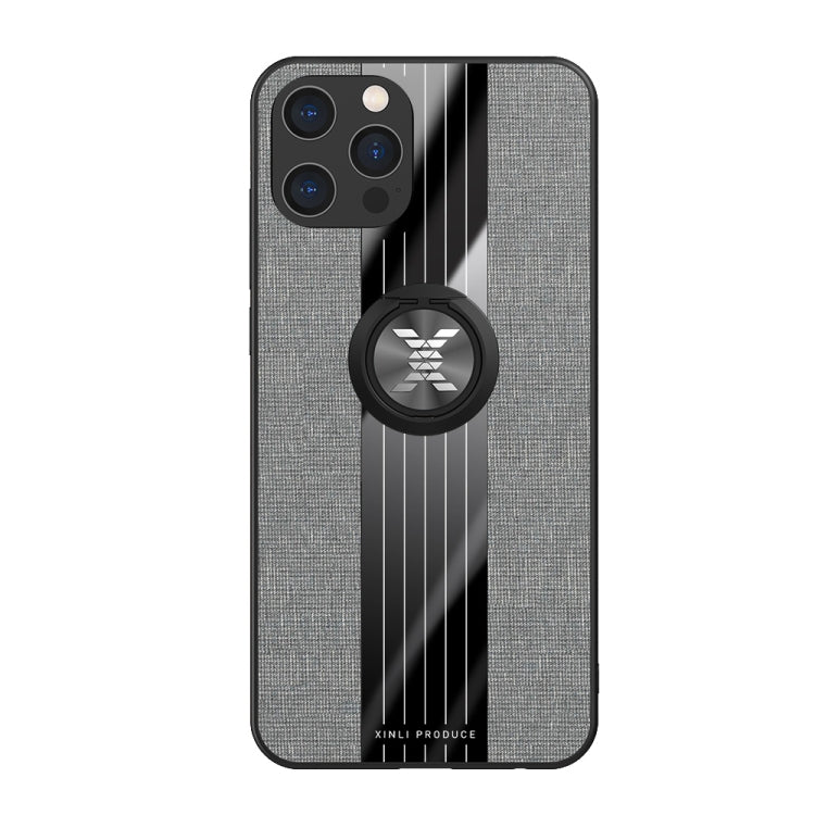 For iPhone 12 Pro XINLI Stitching Cloth Textue Shockproof TPU Protective Case with Ring Holder(Grey) - HoMEdemic™ 