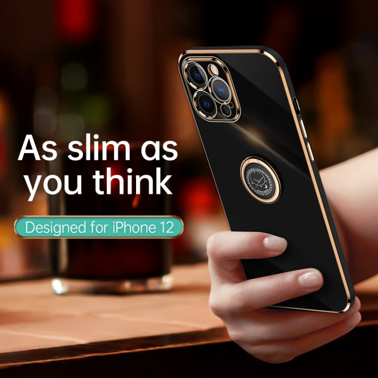 For iPhone 12 Pro XINLI Straight Edge 6D Electroplate TPU Phone Case with Ring Holder(Black) - HoMEdemic™ 