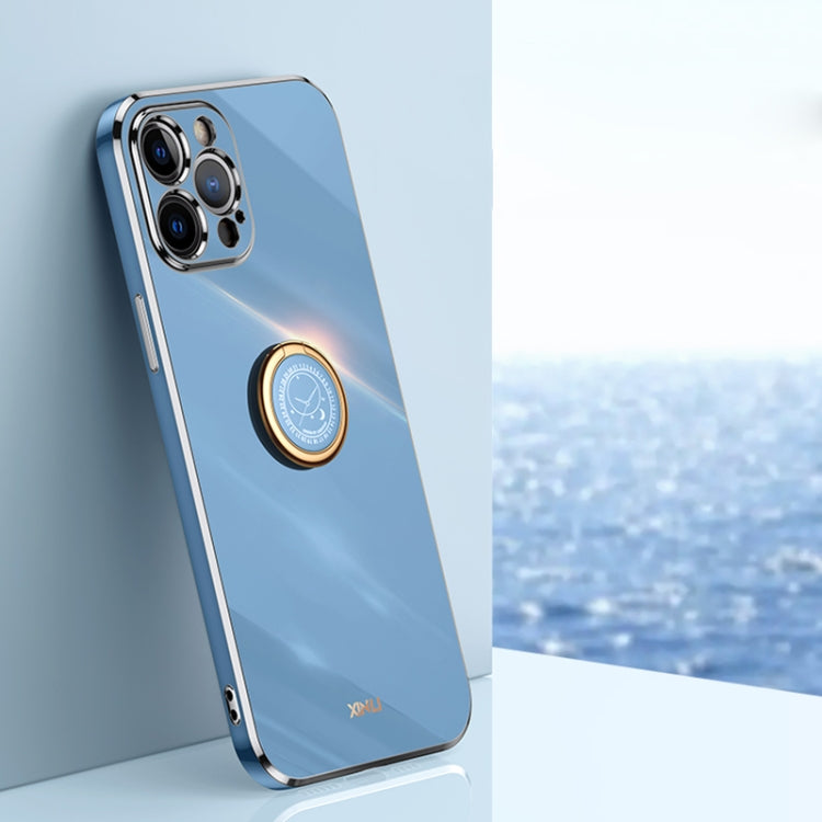For iPhone 12 Pro XINLI Straight Edge 6D Electroplate TPU Phone Case with Ring Holder(Celestial Blue) - HoMEdemic™ 