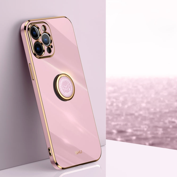 For iPhone 12 Pro XINLI Straight Edge 6D Electroplate TPU Phone Case with Ring Holder(Cherry Purple) - HoMEdemic™ 