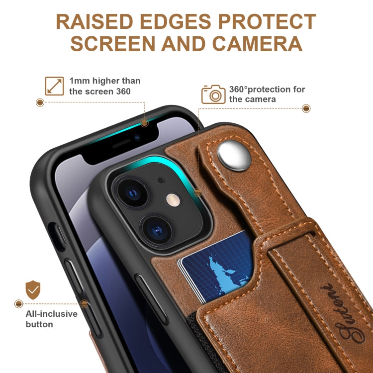 For iPhone 12 Suteni 215 Wrist Strap PU Phone Case(Brown) - HoMEdemic™ 