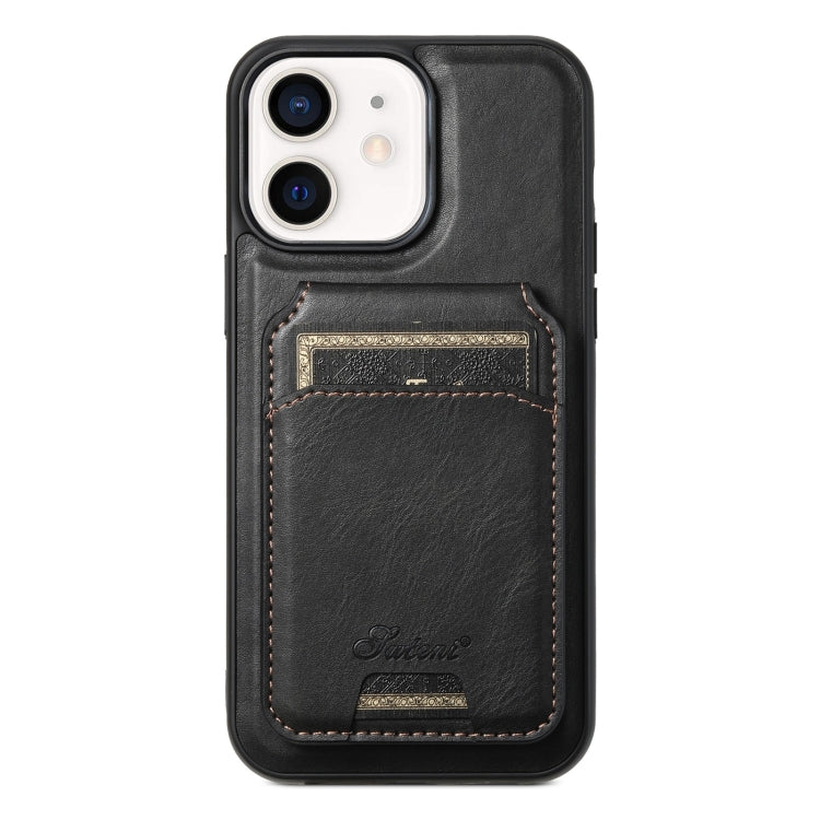 For iPhone 12  Suteni H15 MagSafe Oil Eax Leather Detachable Wallet Back Phone Case(Black) - HoMEdemic™ 