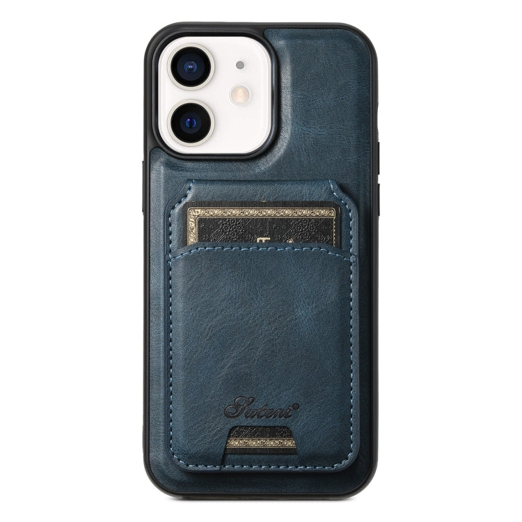 For iPhone 12  Suteni H15 MagSafe Oil Eax Leather Detachable Wallet Back Phone Case(Blue) - HoMEdemic™ 