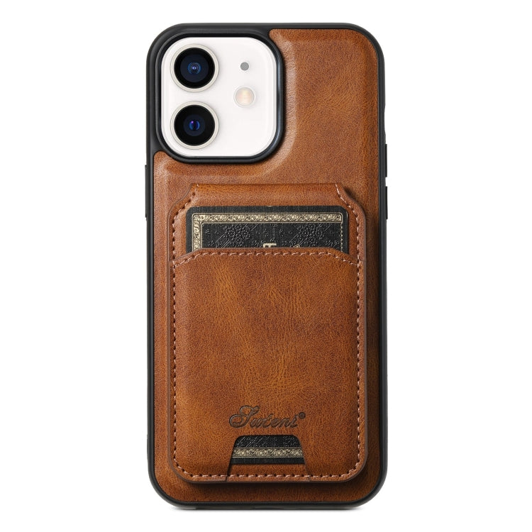For iPhone 12  Suteni H15 MagSafe Oil Eax Leather Detachable Wallet Back Phone Case(Brown) - HoMEdemic™ 
