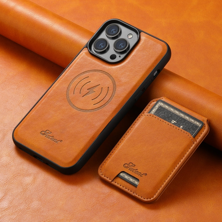 For iPhone 12  Suteni H15 MagSafe Oil Eax Leather Detachable Wallet Back Phone Case(Khaki) - HoMEdemic™ 