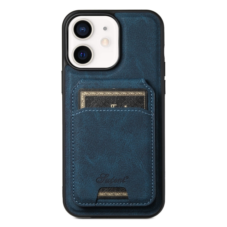 For iPhone 12  Suteni H16 Litchi Texture Leather Detachable Wallet Back Phone Case(Blue) - HoMEdemic™ 