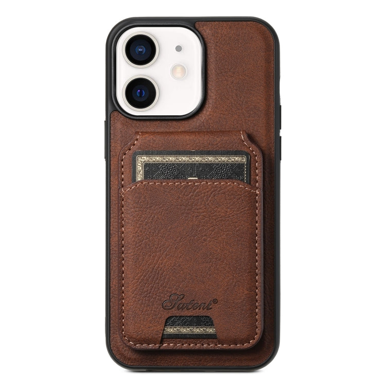 For iPhone 12  Suteni H16 Litchi Texture Leather Detachable Wallet Back Phone Case(Brown) - HoMEdemic™ 