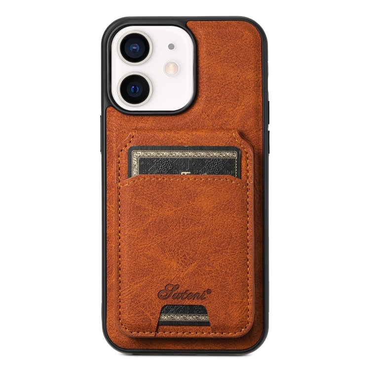 For iPhone 12  Suteni H16 Litchi Texture Leather Detachable Wallet Back Phone Case(Khaki) - HoMEdemic™ 