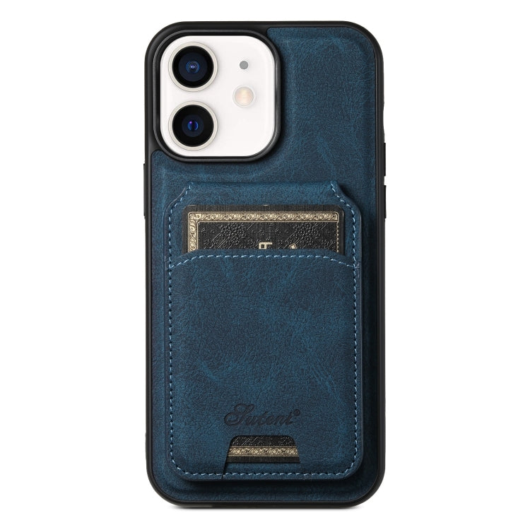 For iPhone 12  Suteni H17 Litchi Texture Leather MagSafe Detachable Wallet Phone Case(Blue) - HoMEdemic™ 