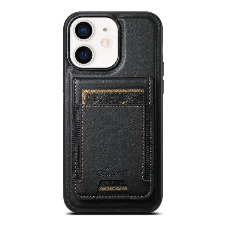 For iPhone 12  Suteni H17 Oil Eax Leather MagSafe Detachable Wallet Phone Case(Black) - HoMEdemic™ 