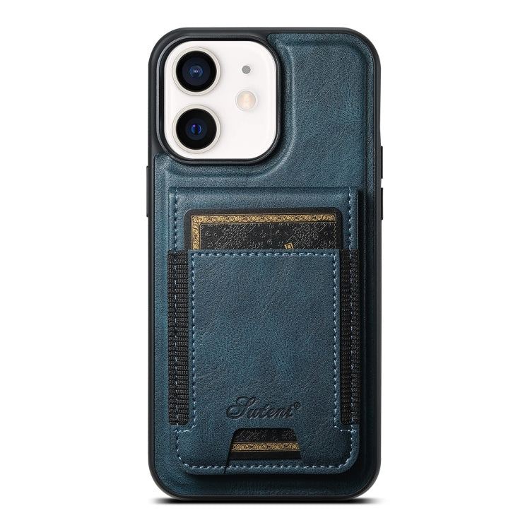 For iPhone 12  Suteni H17 Oil Eax Leather MagSafe Detachable Wallet Phone Case(Blue) - HoMEdemic™ 