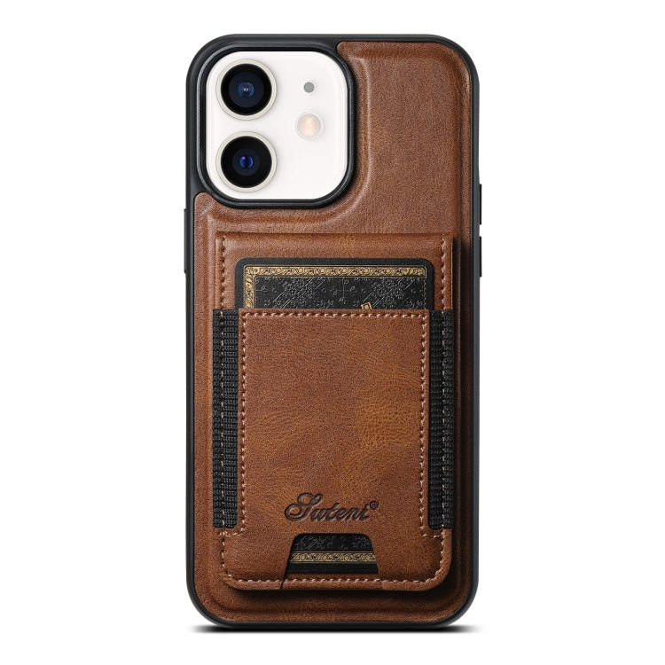 For iPhone 12  Suteni H17 Oil Eax Leather MagSafe Detachable Wallet Phone Case(Brown) - HoMEdemic™ 