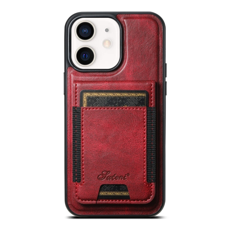 For iPhone 12  Suteni H17 Oil Eax Leather MagSafe Detachable Wallet Phone Case(Red) - HoMEdemic™ 