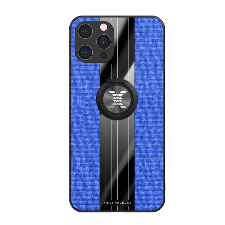 For iPhone 12 XINLI Stitching Cloth Textue Shockproof TPU Protective Case with Ring Holder(Blue) - HoMEdemic™ 