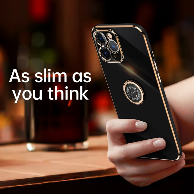 For iPhone 12 XINLI Straight Edge 6D Electroplate TPU Phone Case with Ring Holder(Black) - HoMEdemic™ 