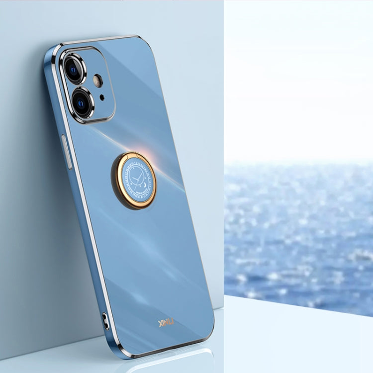 For iPhone 12 XINLI Straight Edge 6D Electroplate TPU Phone Case with Ring Holder(Celestial Blue) - HoMEdemic™ 