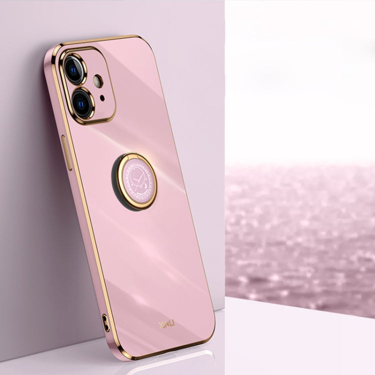 For iPhone 12 XINLI Straight Edge 6D Electroplate TPU Phone Case with Ring Holder(Cherry Purple) - HoMEdemic™ 