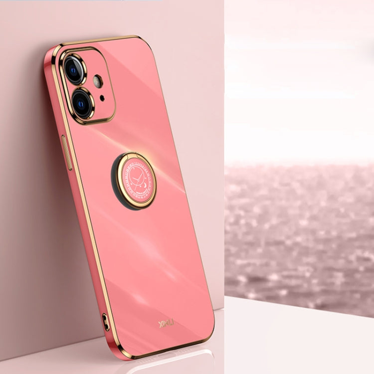For iPhone 12 XINLI Straight Edge 6D Electroplate TPU Phone Case with Ring Holder(Hawthorn Red) - HoMEdemic™ 