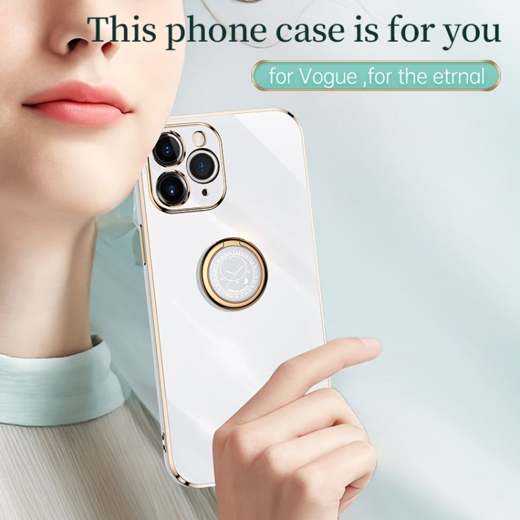 For iPhone 12 XINLI Straight Edge 6D Electroplate TPU Phone Case with Ring Holder(Hawthorn Red) - HoMEdemic™ 