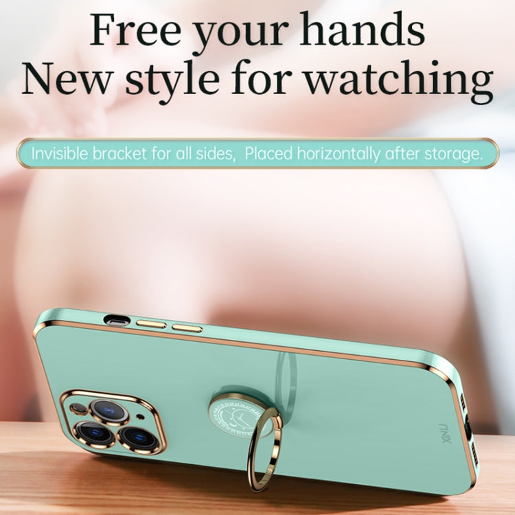 For iPhone 12 XINLI Straight Edge 6D Electroplate TPU Phone Case with Ring Holder(Mint Green) - HoMEdemic™ 