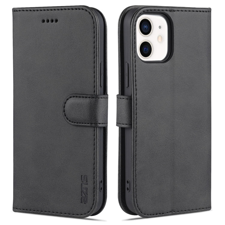 For iPhone 12 mini AZNS Skin Feel Calf Texture Horizontal Flip Leather Case with Card Slots & Holder & Wallet(Black) - HoMEdemic™ 