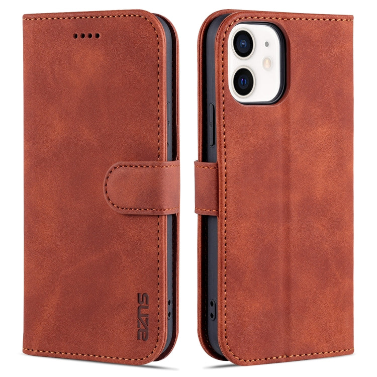 For iPhone 12 mini AZNS Skin Feel Calf Texture Horizontal Flip Leather Case with Card Slots & Holder & Wallet(Brown) - HoMEdemic™ 